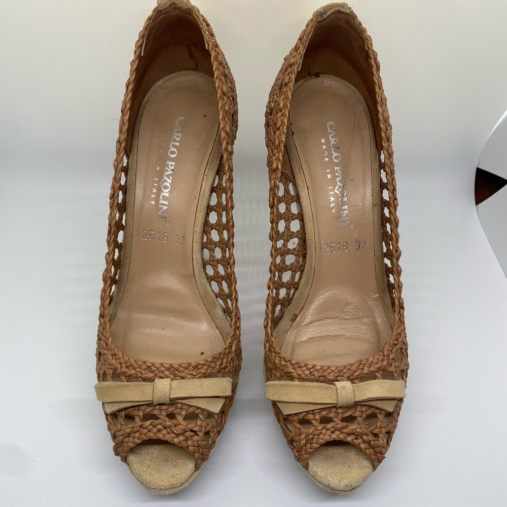 Trendy summer woven peep toe stilettos - size 38